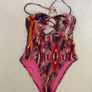 Island Escape Multicolor Swimsuit with Pink Lining